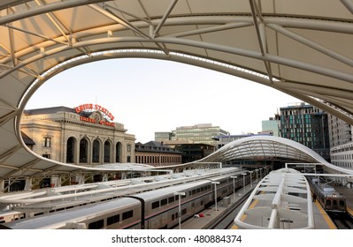 Denver, Colorado, USA - September 4, 2016: Denver Union Station at Sunset. Denver Union Station is the main railway station and central transportation hub in Denver, Colorado