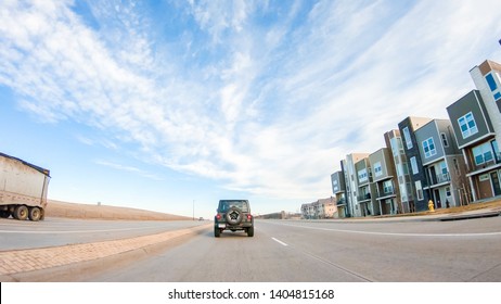 Denver, Colorado, USA-December 26, 2018 - Driving Through New Residential Neighborhood In Suburbia.