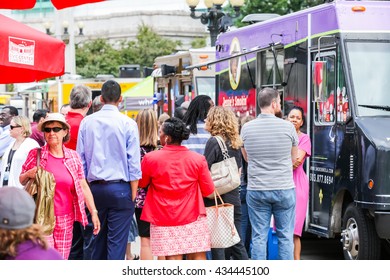 Denver, Colorado, USA-June 11, 2015.  Gathering Of Gourmet Food Trucks And Carts In Downtown Denver Civic Center Park.