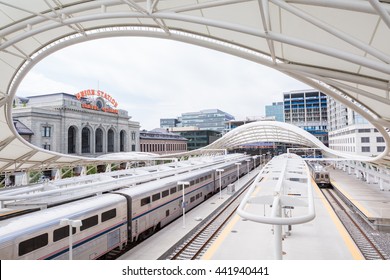 Denver, Colorado, USA-June 22, 2016.  Amtrack train ready for departure at the Denver Union Station.