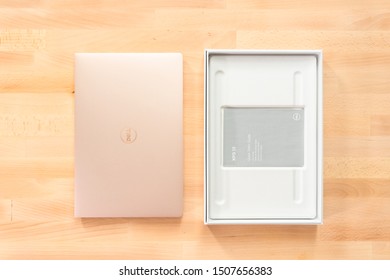 Denver, Colorado, USA-March 24, 2019 - White Dell XPS Laptop.