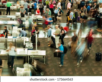 Denver, Colorado-September 16, 2012: TSA Lines At Denver International Airport, Colorado.