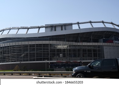 Denver, Colorado/US- 10/7/2020: A Drive Along Interstate 25 Reveals Empower Field At Mile High Where The NFL Denver Broncos Play.