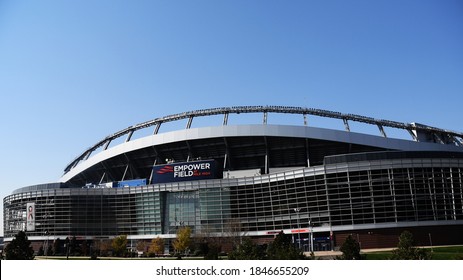 Denver, Colorado/US- 10/7/2020: A Drive Along Interstate 25 Reveals Empower Field At Mile High Where The NFL Denver Broncos Play.