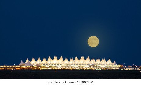 Denver International Airport  at night.