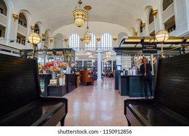 Denver, MAY 3: Interior view of the historical Union Station on MAY 3, 2017 at Denver, Colorado