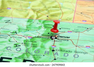 Denver pinned on a map of USA 
