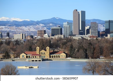 Denver Skyline From City Park On A Winter Day January 22 2017