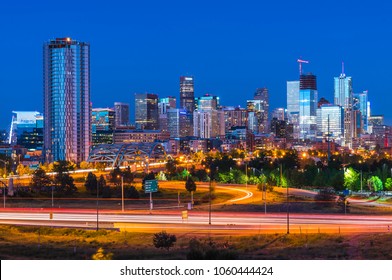 Denver Skyscraper At Night,denver,colorado,usa.