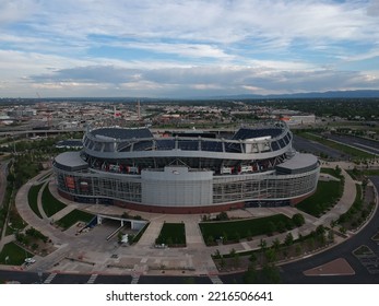 DENVER, UNITED STATES - Jun 05, 2019: An Aerial Shot Of Empower Field Denver Football Stadium