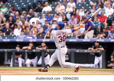 DENVER-AUG 21: New York Mets Outfielder Michael Conforto Waits For A Pitch During A Game Against The Colorado Rockies At Coors Field On August 21, 2015 In Denver, Colorado.