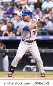 DENVER-AUG 21: New York Mets Outfielder Michael Conforto Waits For A Pitch During A Game Against The Colorado Rockies At Coors Field On August 21, 2015 In Denver, Colorado.