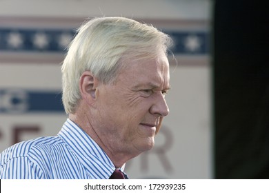 DENVER-AUG. 24:MSNBC TV Pundit Chris Matthews Prepares To File A Report During A Live Broadcast From The Democratic National Convention On August 24, 2008.