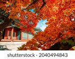 Deoksugung Palace with autumn maple in Seoul, Korea