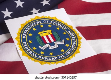 Department of justice Federal bureau of investigation with US flag background