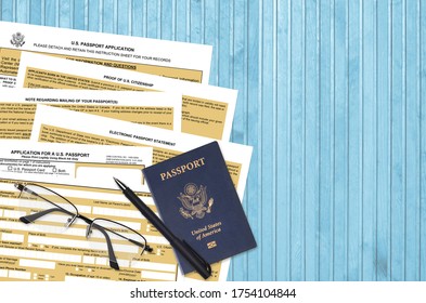 Department of State form DS11 Application for a U.S. Passport lies on table and ready to fill. Paperwork during operations with US Passport concept - Shutterstock ID 1754104844