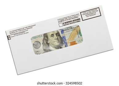 Department Of The Treasury Envelope With Money Inside Isolated On White Background.