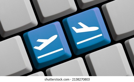 Departure And Arrival - Two Planes On Blue Computer Keyboard 3D Illustration