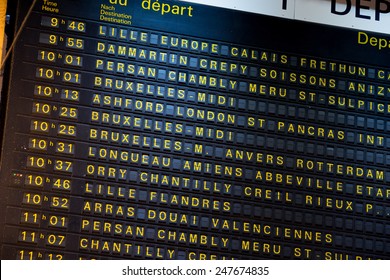 Departure board on the train station in Paris, France