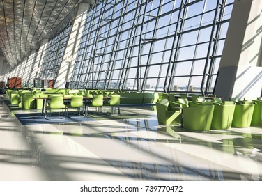 Departure Lounge With Green Sofa And Table In The Airport