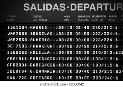 Departure timetable at the airport.