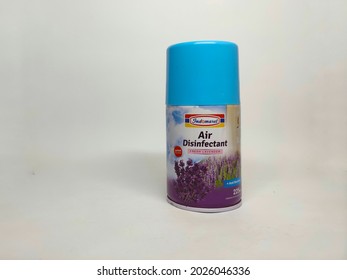 Depok, Indonesia - August 15th 2021 : Disinfectant Spray Can Bottle On An Isolated White Paper Background.