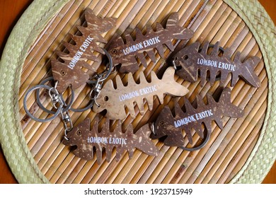 Depok, Indonesia - February 22nd 2021 : The Key Chain Patterned Fish Skeleton Is Very Cute And Beautiful