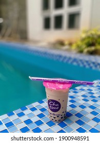 Depok, Indonesia - January 22, 2021: Chatime Caramel Milk Tea With Pearl