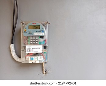 Depok West Java, Indonesia - August 26, 2022 : Itron Brand Electricity Meter, Prepaid Electricity Meter Provided By PLN (State Electricity Company) In Every House In Indonesia