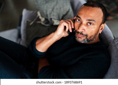 Depressed 40 Years Old Man Talking On The Phone
