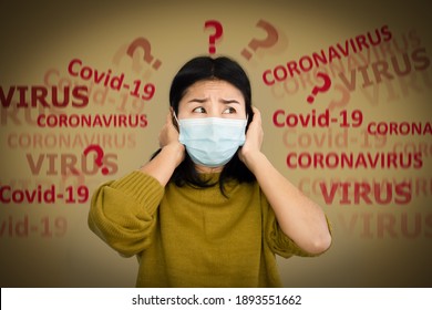 depressed Asian woman with protective mask scared of covid-19 virus having panic and worry to get sick  - Shutterstock ID 1893551662