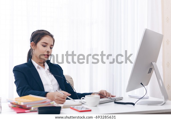 Depressed Bored Operator Women Working Call Stock Photo Edit Now