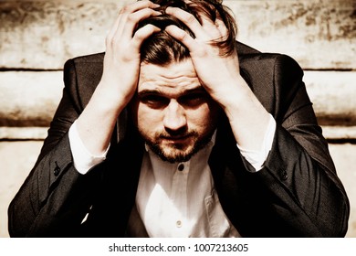 Depressed Man Body Language Gestures Psychological Stock Photo ...