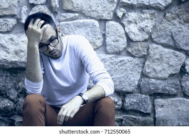 Depressed Man Body Language Gestures Psychological Stock Photo ...