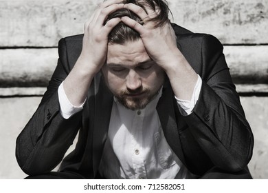 Depressed Man Body Language Gestures Psychological Stock Photo ...