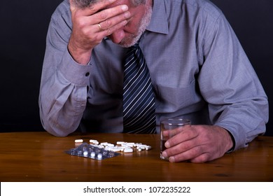 Depressed Man Is Going To Suicide By A Lot Of Pills And Alchohol