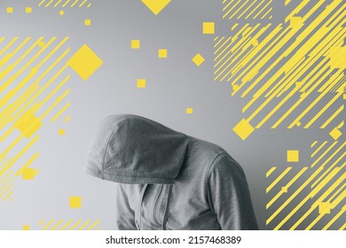 Depressed Man, Male Person With Hoodie And Graphic Element, Mixed Media Photography