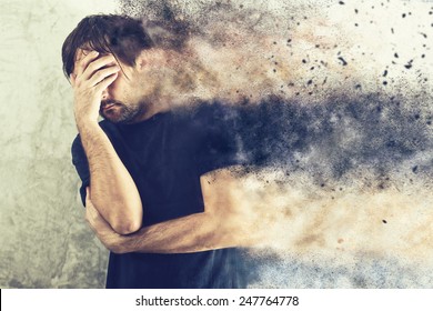 Depressed Man with Problems holding hand over his Face and Crying, occupied by Mind Blowing Thoughts - Powered by Shutterstock