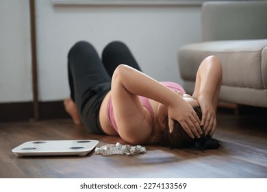 Depressed sadness overweight woman failure in weight loss. - Shutterstock ID 2274133569