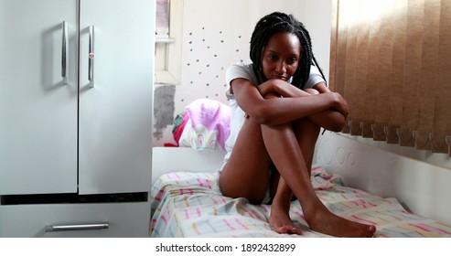 Depressed teen black girl. African american adolescent girl feeling sad suffering from depression