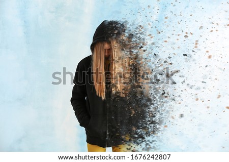 Depressed teenage girl on color background