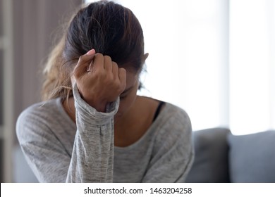 Depressed Upset Young Woman Feeling Hurt Sad Stressed Troubled With Unwanted Pregnancy, Regret Mistake Abortion, Having Headache Or Drug Addiction, Suffer From Grief Dramatic Bad Problem Concept