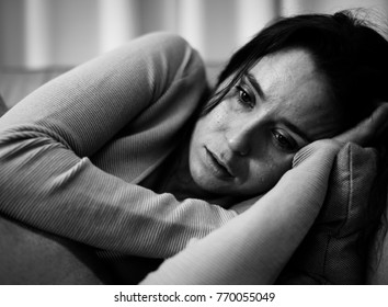 Depressed Woman Laying Down