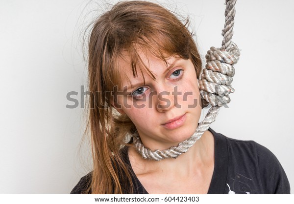 Depressed Woman Noose Around Her Neck Stock Photo (Edit Now) 604423403