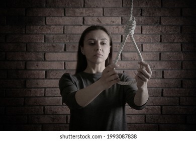 Depressed Woman Rope Noose Near Brick Stock Photo 1993087838 | Shutterstock