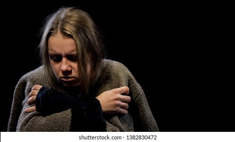 Depressed Woman Suffering Drug Withdrawal Symptoms, Miserable Life, Addiction