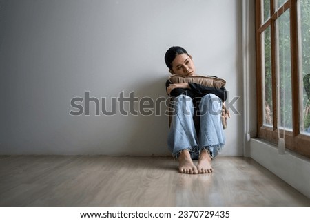 Depressed young Asian woman with mental health problem in mind need uttermost treatment from overthinking fatigue, disruptive thought, dissocial, anxiety and other mental health disorders .