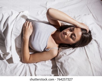 Depressed Young Woman With Insomnia In Bed Cant Sleep