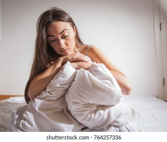 Depressed Young Woman With Insomnia In Bed Cant Sleep