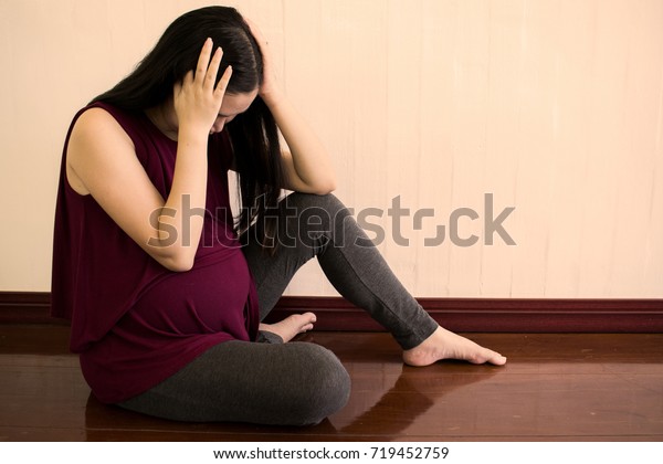 Depression During Pregnancy Stressful Pregnant Woman Stock Photo